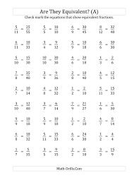 The Are These Fractions Equivalent Multiplier Range 2 To 5 A Math Worksheet From The Fracti 6th Grade Worksheets Fractions Worksheets Equivalent Fractions
