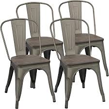 Overstock.com has been visited by 1m+ users in the past month Amazon Com Metal Dining Chairs With Wood Seat Tolix Style Indoor Outdoor Stackable Industrial Chair With Back Set Of 4 For Kitchen Dining Room Bistro And Cafe Gun Chairs