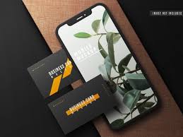 Business Card With Mobile Phone Mockup Psd In 2020 Phone Mockup Mobile Phone Cards