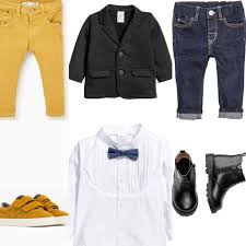 Black And Yellow Outfits For Boys 2 Party Outfits For Baby Boy H M Black Jacket And White Shirt With A Bow Tie Option 1 With H M Dark Blue Jeans And B Baby Boy Outfits Boy Outfits Boy Fashion