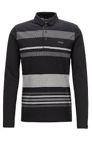 Brand name lauren ralph lauren product name striped cotton long sleeve top. Long Sleeved Polo Shirt In Striped Stretch Cotton Pique Black Long Sleeved Polo Shirts From Boss For Mens Polo T Shirts Long Sleeve Polo Shirt Polo T Shirts