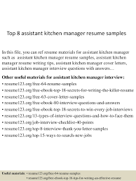 Restaurant assistant manager responsibilities include ordering kitchen utensils and equipment based on our needs, managing contracts and payroll and supervising restaurant staff performance. Top 8 Assistant Kitchen Manager Resume Samples