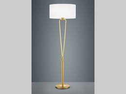 Klassische Led Stehlampe Messing Matt Mit Rundem Textil Schirm In