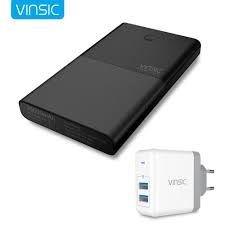 Vinsic 30000mah Power Bank Dual Usb Dc Output Max 4 5a 19v External Portable 18650 Battery Charger For Laptop Notebook Phone Powerbank Dual Usb Usb