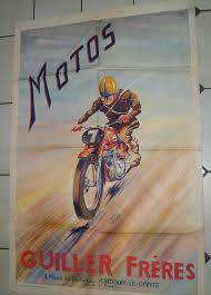 Affiche Motos Guiller Freres Realisee Par L Artiste Rob Roy 1909 1992 Fontenay Le Comte 1 Place Du Puy La Vau Fontenay Le Comte Motos Voitures Et Motos