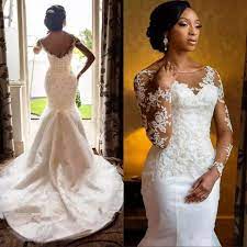 Vintage African Mermaid Wedding Dresses 2019 Vestido De Noiva Sheer Neck Long Sle Backless Mermaid Wedding Dresses Wedding Dress Long Sleeve Ball Gowns Wedding