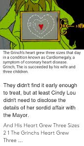 He is best known as the main character of the 1957 children's book how the grinch stole christmas!. 211 The Grinch S Heart Grew Three Sizes That Day In A Condition Known As Cardionmegaly A Symptom Of Coronary Heart Disease Grinch The Is Succeeded By His Wife And Three Children They