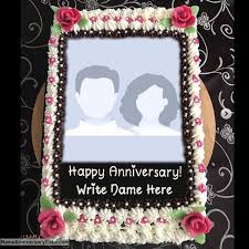 Happy wedding anniversary cake with photo edit. Wedding Anniversary Cake With Photo And Name Edit