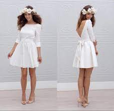 Vintage Long Sleeves Short Bridal Gowns Wedding Dresses A Line Satin Scoop Hd202 Short Bridal Gown Informal Short Wedding Dress Civil Wedding Dresses