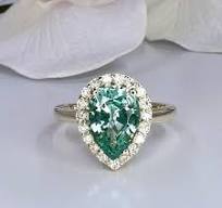 Teal Paraiba Tourmaline 14K White Gold Pear Shaped Halo Ring - JBR