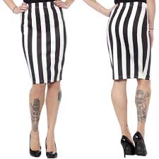 Black And White Striped Pencil Skirt Outfit Scuba Pencil Skirt By Sourpuss In Black White Stripes Striped Skirt Pencil Skirt Fashion White Striped Dress