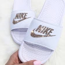 Black And Gold Nike Slides Womens Swarovski Womens Nike Benassi Slides Made With Swarovski Crystals White Rose Gold Nike Benassi Latest Tren Nike Benassi Slides Nike Slides Nike Slippers
