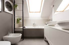 An attic bathroom with a fantastic skylight and plenty of space. Interiors In The Attic Bathroom Fakro