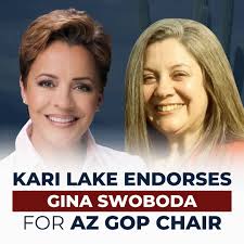 I am proud to join President Trump in endorsing Gina Swoboda to become  Arizona GOP's next Chair at tomorrow's vote. Gina has never backed away  from working for honest elections, and she