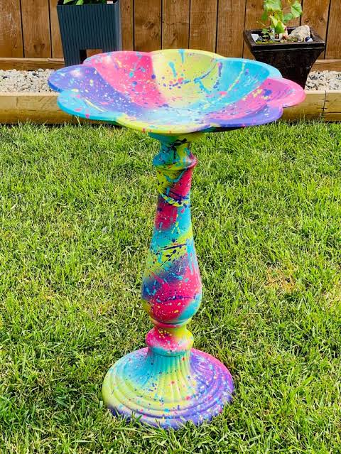 Bird bath painted on the inside