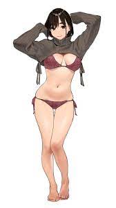 arms behind head arms up barefoot big breasts bra curvy figure  dark hair douki-chan's rival (yomu (sgt epper)) female female only full  body ganbare douki-chan half-dressed half naked light-skinned