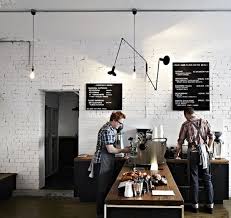 Black And White Cafe Ideas Really Nice White Wash Brick Wall Black White And Brown Palette Resurfaces Weird Lights What The Hell A Coffee Shops Interior Coffee Shop Coffee Shop Design