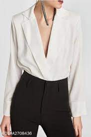 Elegant Loose Plain Deep V Collar Long Sleeve Blouse White Blouse Blousedesigns Blousesforwomen B Long Sleeve Blouse Blouse Outfit Work Women Work Blouse