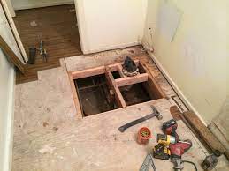 Prepping for a subfloor installation happens long before you are actually laying the plywood. Subfloor Replacement Around Toilet Mobile Home Repair Remodeling Mobile Homes Updating House