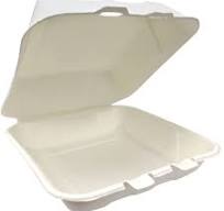 Crystalware Microwaveable EcoDine Clamshell Container, Compostable Bagasse,  Square, 9" x 9", Cream, 200/Case