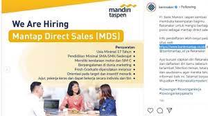 Pt bank mandiri taspen (mantap) kantor cabang tanjungpinang komplek pinlang mas bintan center, jl d.i panjaitan no. Lowongan Kerja Terbaru Pt Bank Mandiri Taspen Buka Lowongan Direct Sales Untuk Seluruh Indonesia Bangka Pos