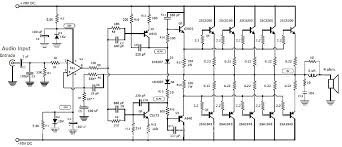 A simple transistor amplifier circuit diagram and schematic which can be used as a 12 watts audio transistor amplifier.an op amp ic is used to produce the gain required. 500w Audio Power Amplifier Circuit Diagram With Transistor