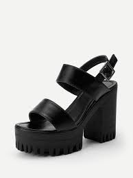 Ankle Strap Black Platform Sandals Plain Slingback Chunky Heels Shein Platform Sandals Heels Chunky Heels Platform Heels Chunky