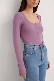 Ribbed Henley Top Purple Na Kd Com