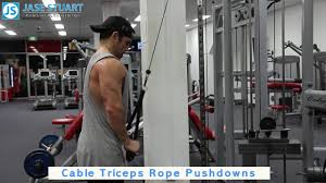 If you aren't part of a gym or if your gym doesn't have a pushdown machine, try using a resistance band to do the workout at home or while traveling.4﻿ you'll also need something stur. Exercise Database Triceps15 Cable Triceps Rope Pushdowns Jase Stuart The Better Body Coach