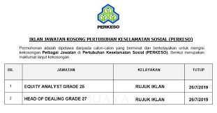 Ketua eksekutif perkeso, datuk seri dr mohammed azman aziz mohammed, berkata pihaknya memandang serius perbuatan itu sama ada. Jawatan Kosong Terkini Pertubuhan Keselamatan Sosial Perkeso Kerja Kosong Kerajaan Swasta