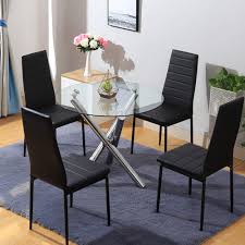 Round glass dining room table set and 4 chairs faux. Inmozata Round Glass Dining Table Set And 4 Faux Leather Padded Chairs Dining Room Set Black Buy Online In Saint Vincent And The Grenadines At Saintvincent Desertcart Com Productid 118741129