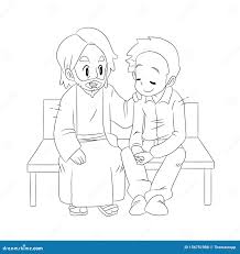 A Vector Cartoon of Jesus Sitting and Talking To a Man, Showing Him that he  Loves and Cares for Him. Black and White. Coloring Pa Stock Vector -  Illustration of lord, drawing: