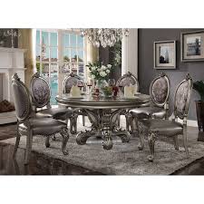 Acme Versailles Dining Table Round Pedestal Antique Platinum 1set 2ctn Antique Platinum Round Dining Table Sets Round Dining Room Sets Round Dining Room