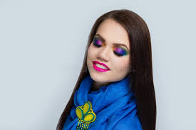 Woman make up rainbow stock photo. Image of horizontal