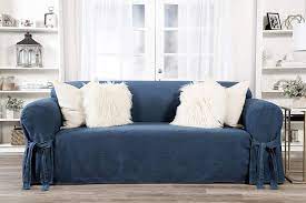 Amazon Com Classic Slipcovers One Piece Sofa Slipcover Denim Blue Home Kitchen