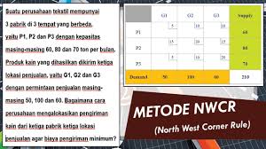 May 25, 2019 · soal uts riset operasi, semester iii beserta jawabannya. Contoh Dan Penyelesaian Soal Metode Nwc North West Corner Rule Youtube