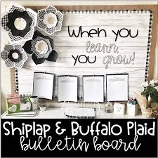 Black And White Buffalo Plaid Bulletin Board Border Farmhouse Shiplap Buffalo Plaid Bulletin Display With Paper Flowers Decor In 2020 Flower Bulletin Boards Bulletin Board Decor Classroom Decorations
