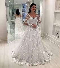 V Neck Applique Long Sleeves A Line Tulle Court Train Wedding Dresses Www Babyonlinewho Wedding Dresses Lace Wedding Dress Sleeves Lace Wedding Dress Vintage