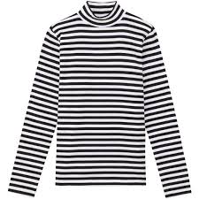 Black And White Striped T Shirt Women S Long Sleeve Women Organic Cotton Stretch Stripe High Neck T Shirt 15 Liked On Polyvore Featuring Tops T Organic Cotton T Shirts Blue Long Sleeve Shirt High Neck Tees