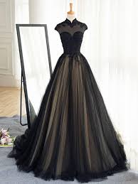 Chic A Line High Neck Black Tulle Floor Length Modest Prom Dress Evening Dress Am565 High Neck Prom Dress Ball Gowns Prom Dresses Long Black