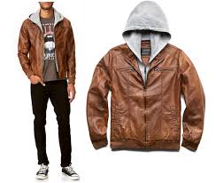 Brown Leather Jacket W Hoodie Forever 21 Brown Leather Jacket Leather Jacket Menswear