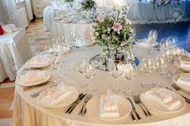 Maybe you would like to learn more about one of these? Table Setting Festive Round Tables Ready For Guests Stock Photo Picture And Royalty Free Image Image 129920502