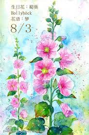 生日花 蜀葵 hollyhoc haru hello floral watercolor flower painting floral painting