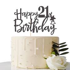 Custom 21 topper has crown on it to celebrate this pageant queen's birthday! Amazon Com Black Happy 21st Birthday Cake Topper Hello 21 Cheers To 21 Years 21 Fabulous Party Decoration Toys Games