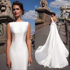 Satin Mermaid Wedding Dresses 2018 Bateau Boat Neck With Detachable Train Bow Satin Mermaid Wedding Dress Online Wedding Dress Wedding Dresses 2017