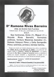 Defunción Dª Ramona Rivas Barreiro. Información y horarios.