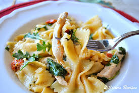 Garlic chicken farfalle 16 oz. Farfalle With Chicken Capers Sundried Tomatoes And Spinach 2 Sisters Recipes By Anna And Liz