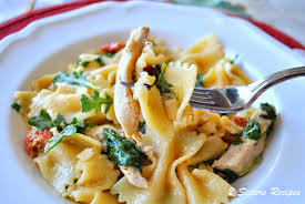 Use fat free half and half instead of heavy cream and use half the amount. Farfalle With Chicken Capers Sundried Tomatoes And Spinach 2 Sisters Recipes By Anna And Liz