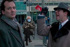 Since day one of this apocalyptic year, we've been waiting for it to simply end. Bernie In Groundhog Day Bernie Sanders Wearing Mittens Sitting In A Chair Know Your Meme