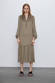 Desenli Midi Elbise Zara Turkiye 2020 Midi Elbise Elbise Zara